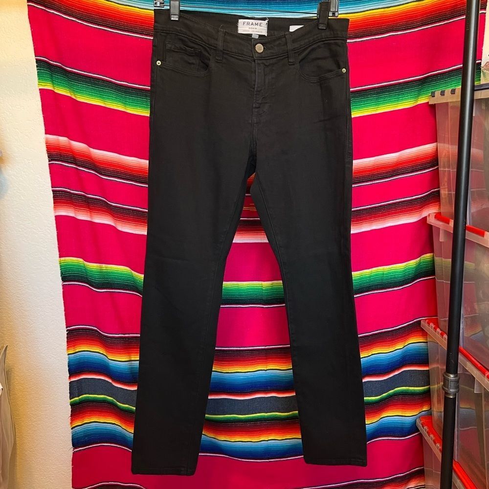 Frame Le Garcon Stretch Black Midrise Cropped Denim Jeans Size 28